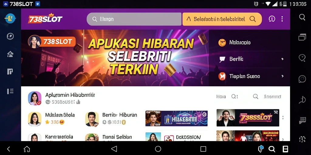 Tampilan utama aplikasi 738SLOT menampilkan berita selebriti terbaru.
