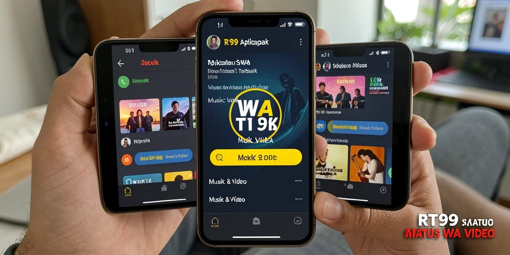 Screenshot menunjukkan antarmuka aplikasi RT99 untuk Status WA Video.