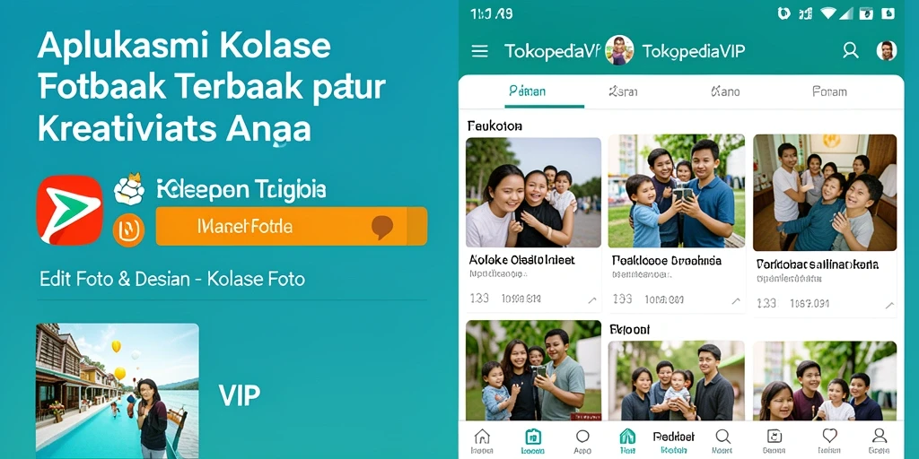 Antarmuka pengguna TOKOPEDIAVIP yang memudahkan pembuatan kolase foto.